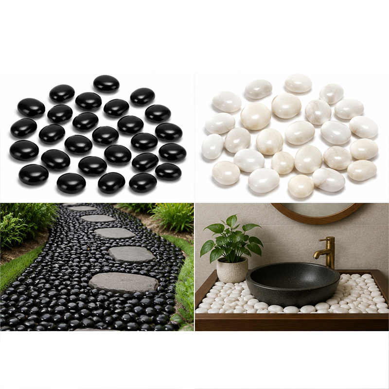 Aquarium Decoration Rock - 흰색&검정색 광택 강돌 200g-400g, 어항 수족관